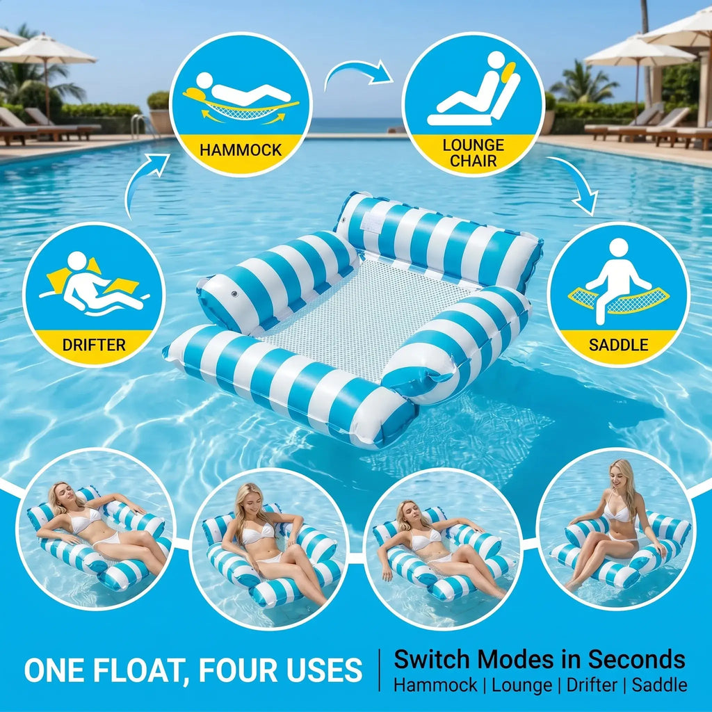 4-in-1 Inflatable Water Hammock – Pool Floating Lounge Chair & Swimming Bed