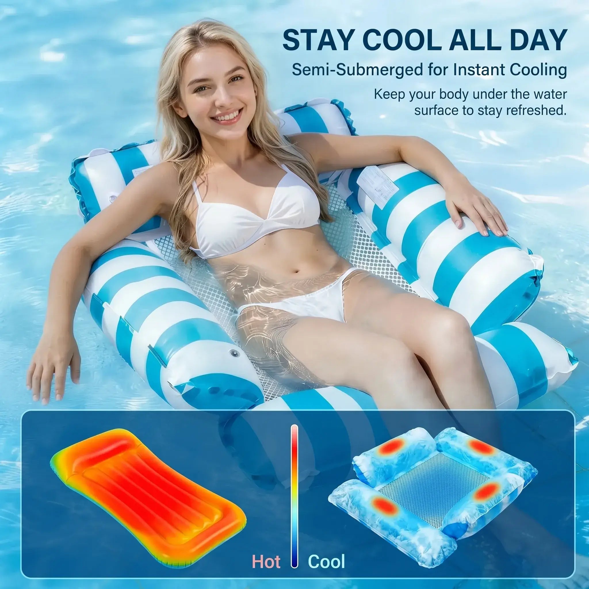 4-in-1 Inflatable Water Hammock – Pool Floating Lounge Chair & Swimming Bed